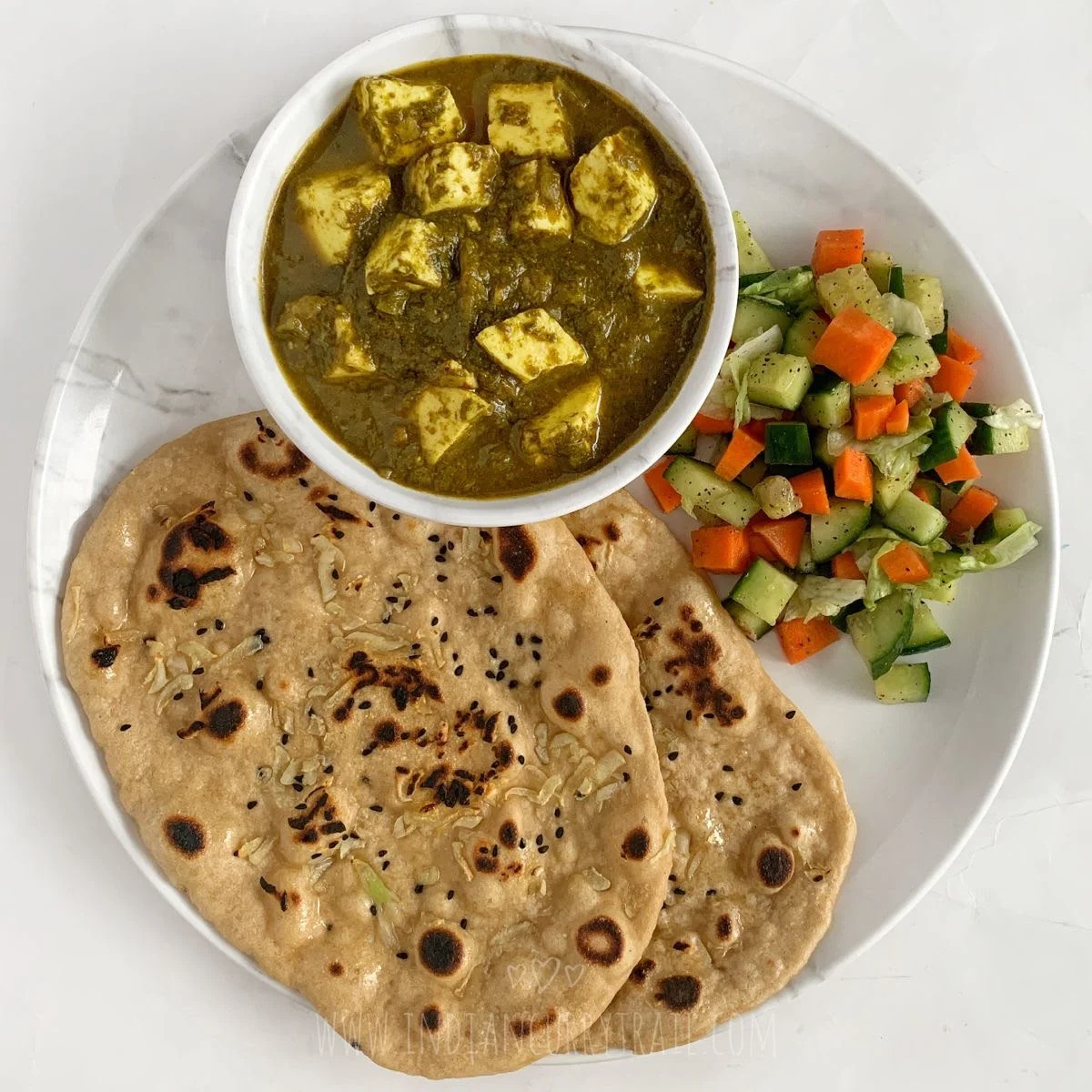 Palak paneer with chapati and salad
